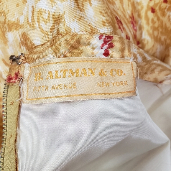 Vintage  B. Altman poof dress tulle layered yellow gold red floral square neck - Picture 16 of 16